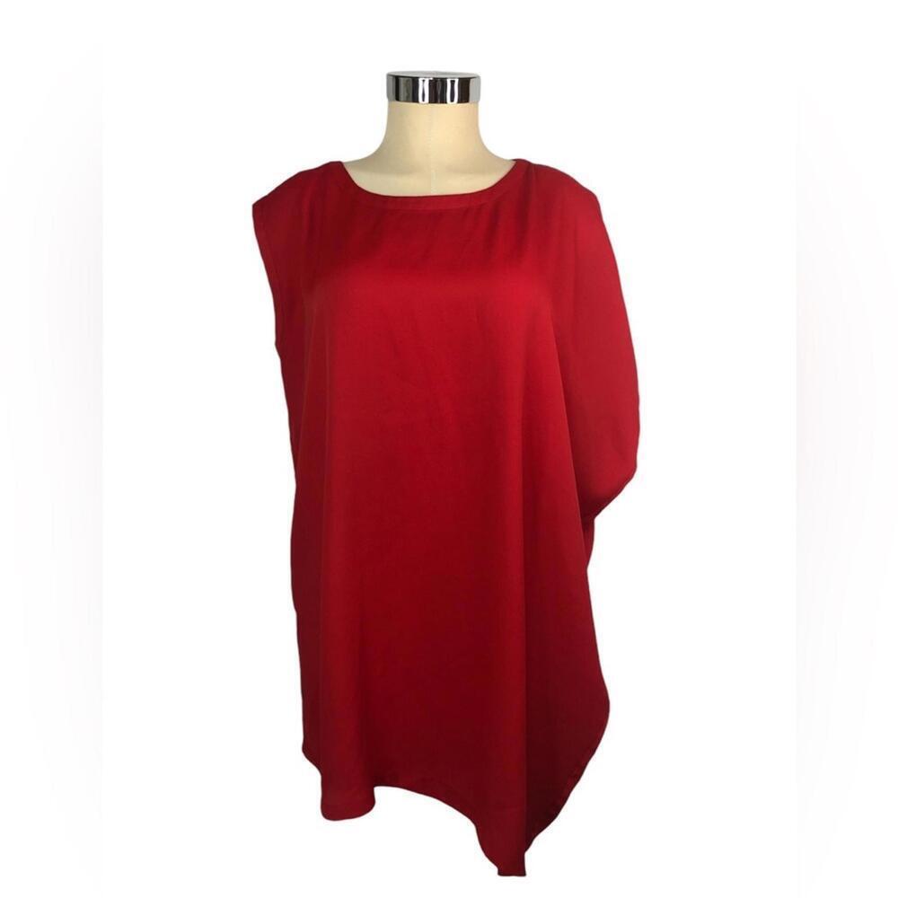 Chico’s Black Label Red Asymmetrical Blouse Tunic Sleeveless